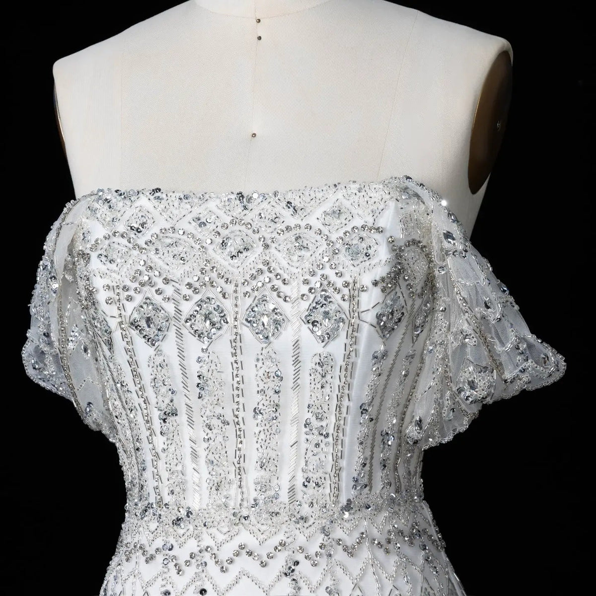 Luxury White Beaded Short Sleeves Evening Dress SS291