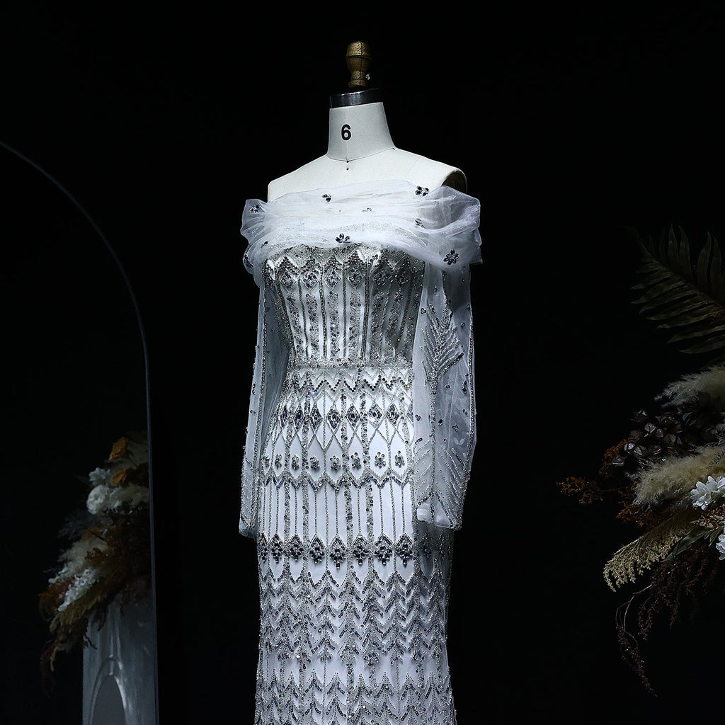 Luxury Beaded Off-Shoulder Mermaid Evening Dress SS291