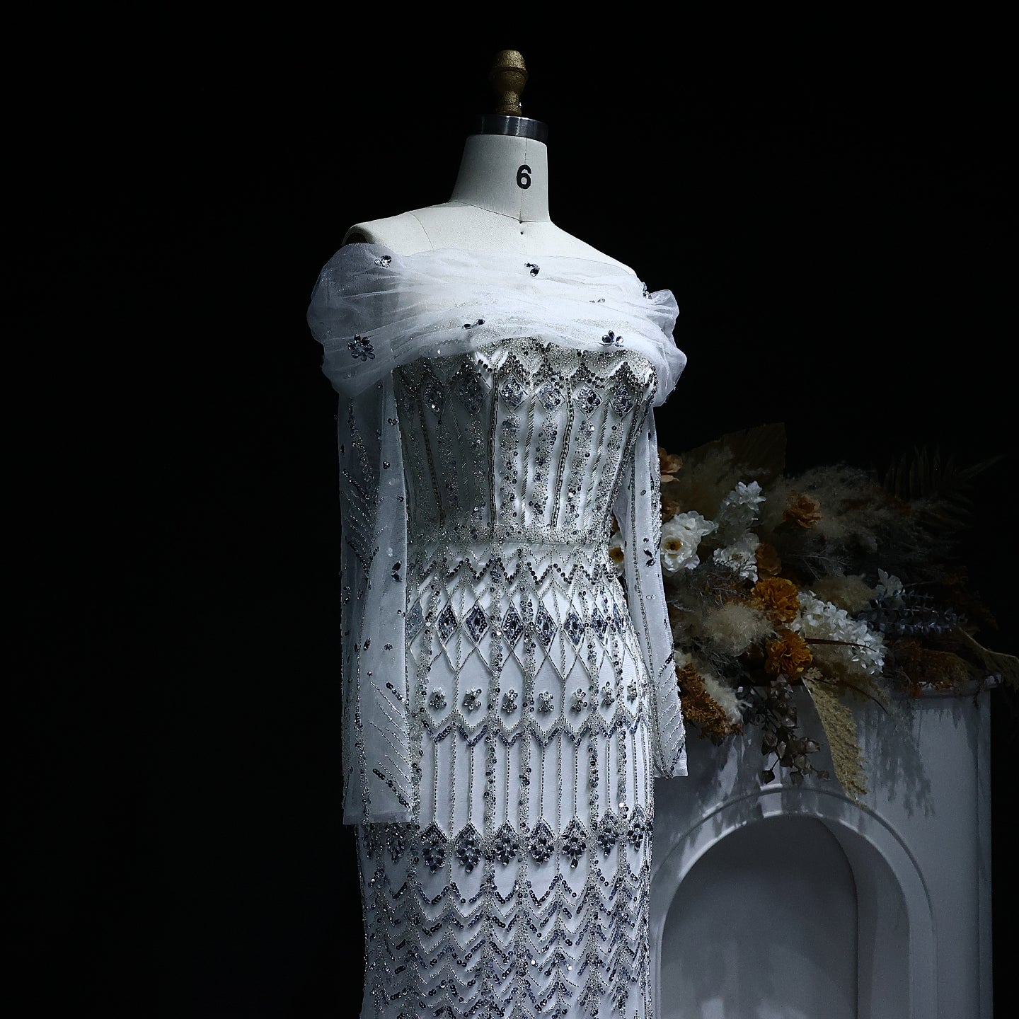 Luxury Beaded Off-Shoulder Mermaid Evening Dress SS291