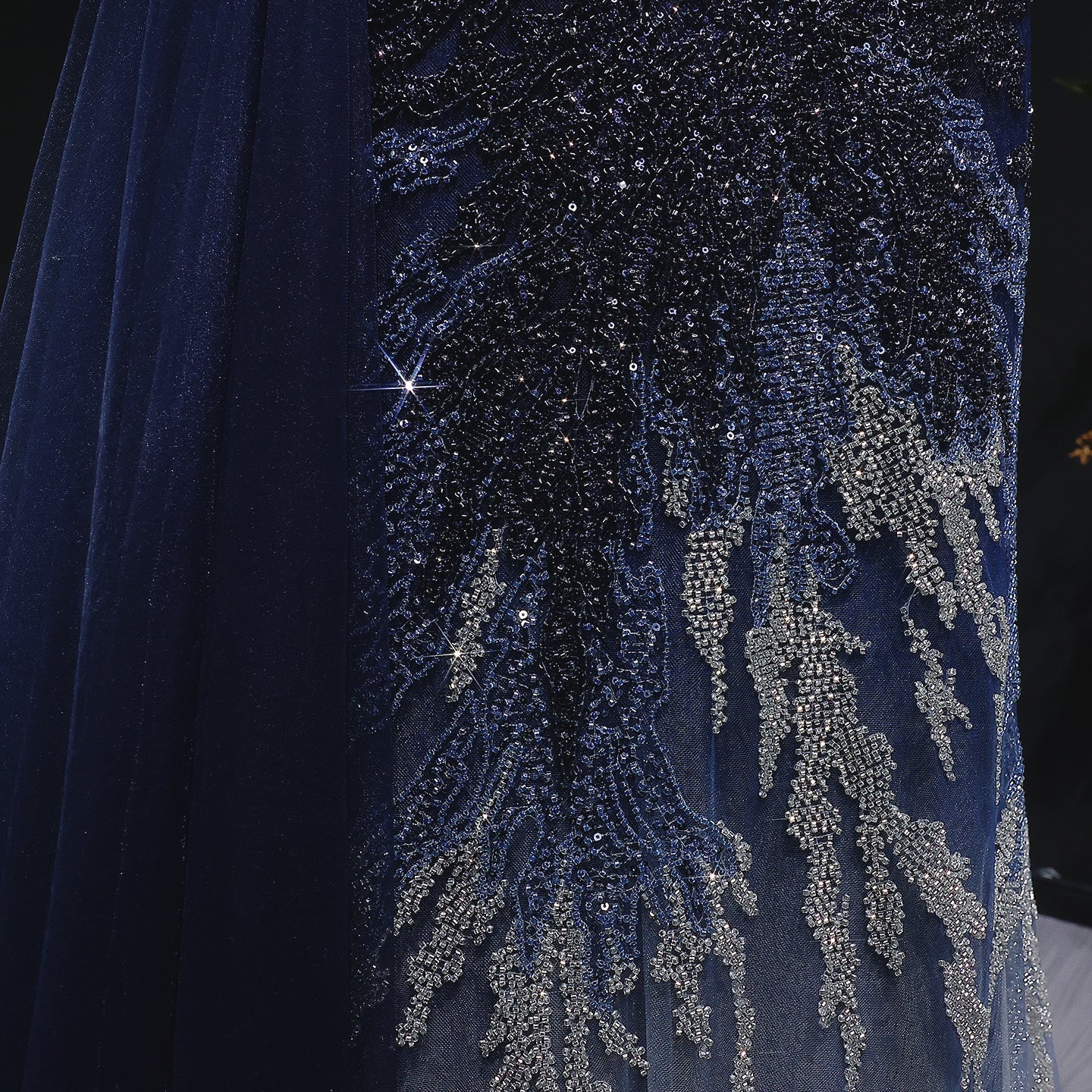 Elegant Gradient Blue Draped Beaded Evening Dress with Overskirt SS293