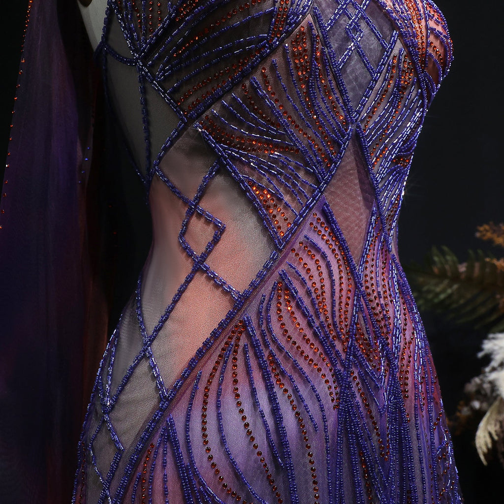 Luxury Gradient Beaded Evening Dress with Cape SS297