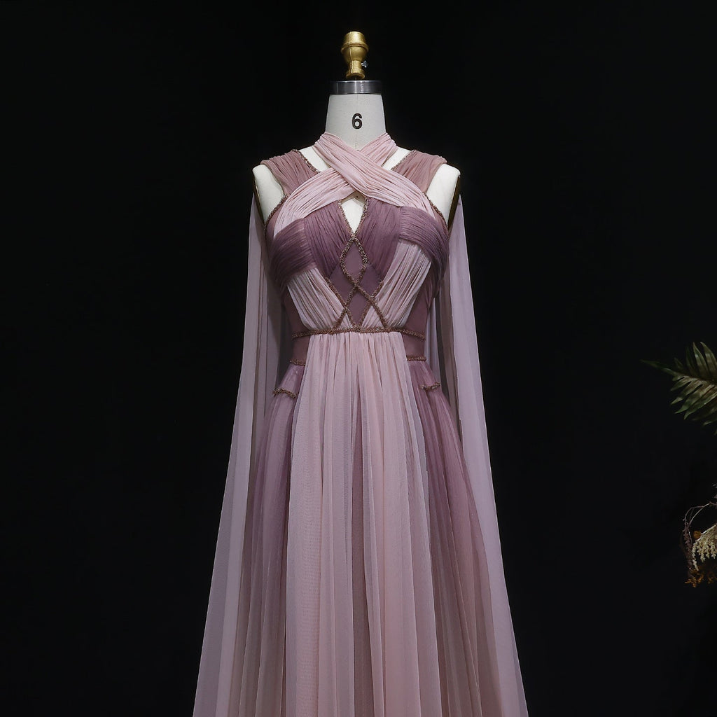 Glamorous Ombre Pink Evening Dress with Cape SS309