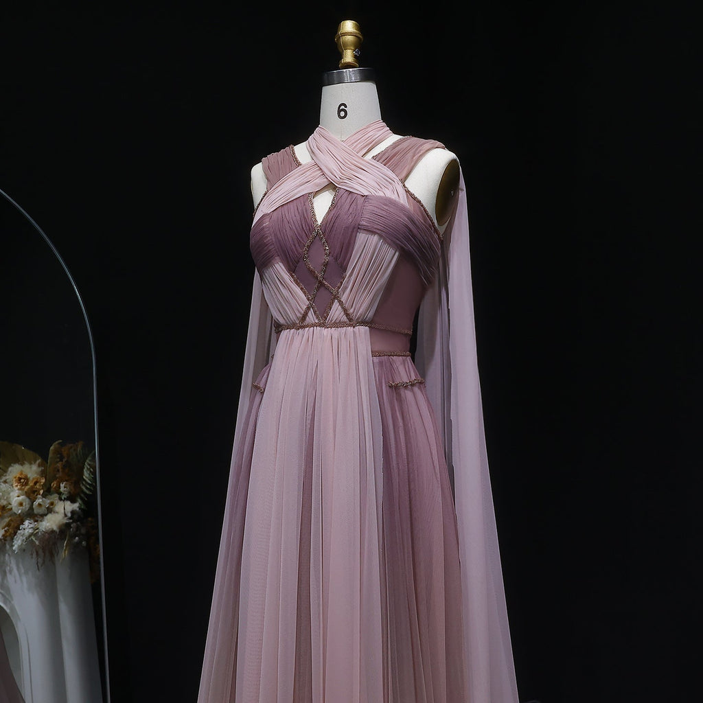 Glamorous Ombre Pink Evening Dress with Cape SS309
