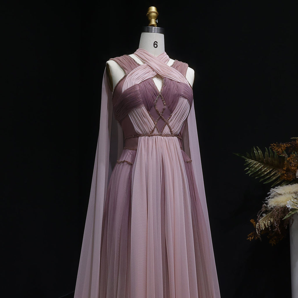 Glamorous Ombre Pink Evening Dress with Cape SS309