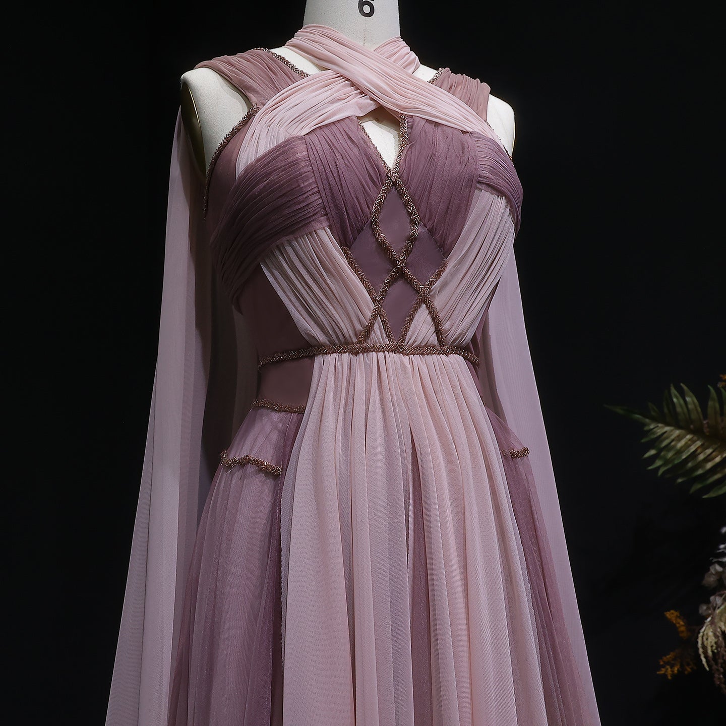 Glamorous Ombre Pink Evening Dress with Cape SS309