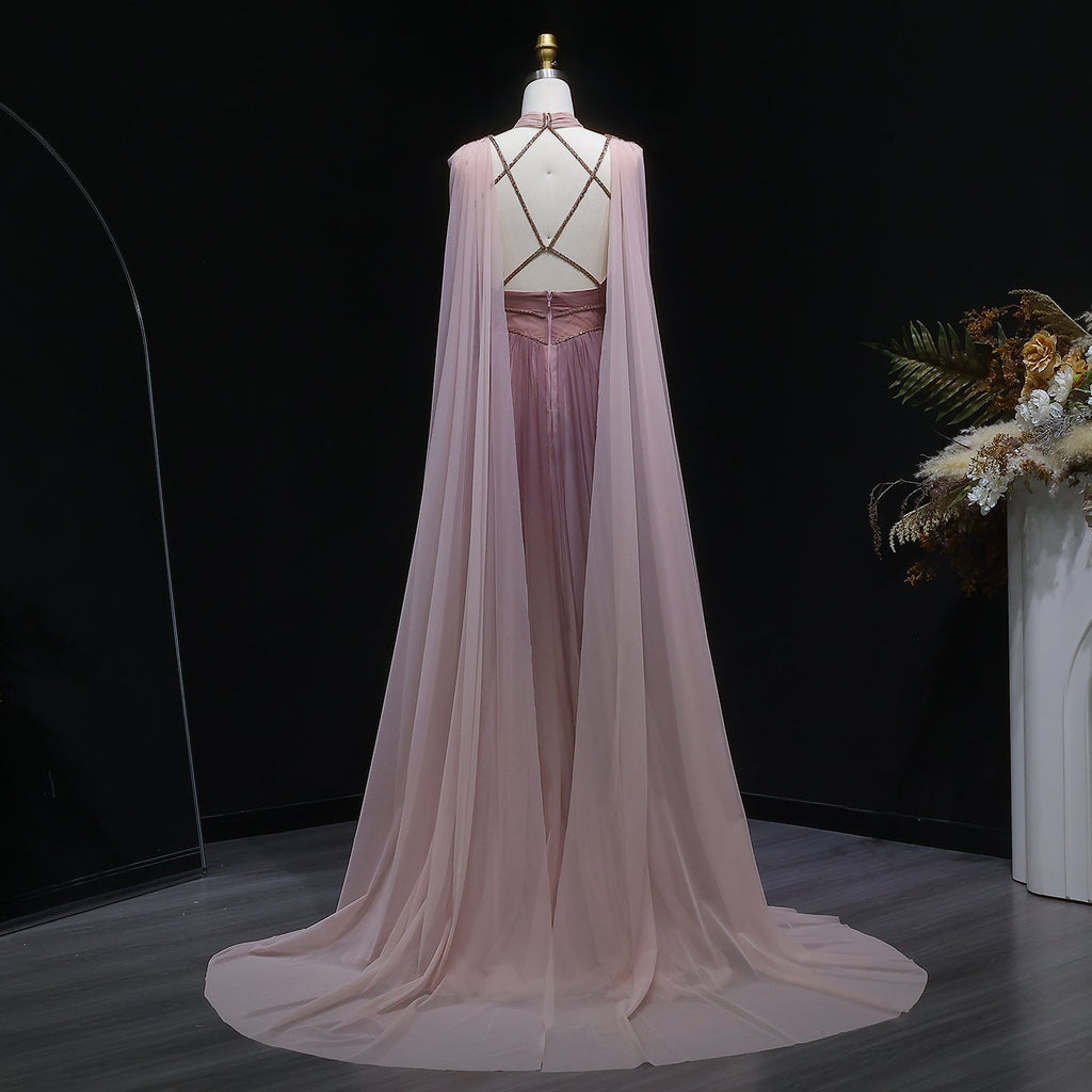 Glamorous Ombre Pink Evening Dress with Cape SS309