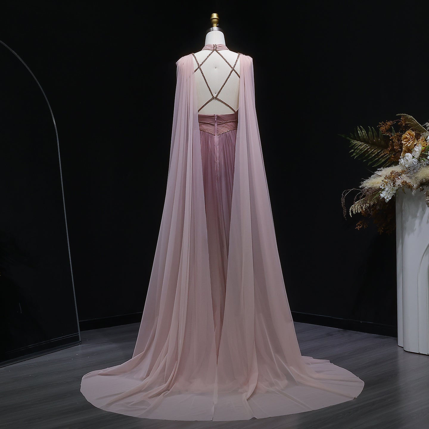 Glamorous Ombre Pink Evening Dress with Cape SS309