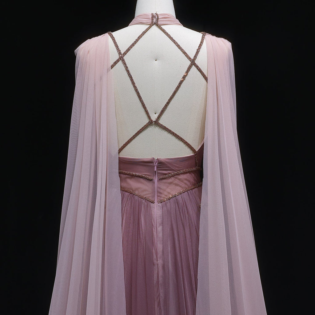 Glamorous Ombre Pink Evening Dress with Cape SS309