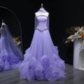Elegant Lilac 3D Floral Strapless Tulle Evening Dress with Scarf SS310