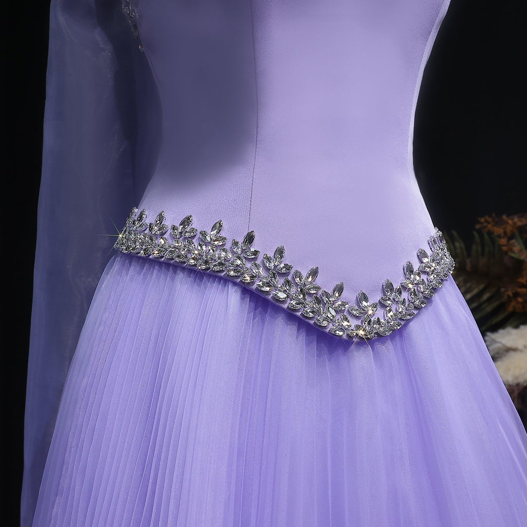 Elegant Lilac 3D Floral Strapless Tulle Evening Dress with Scarf SS310