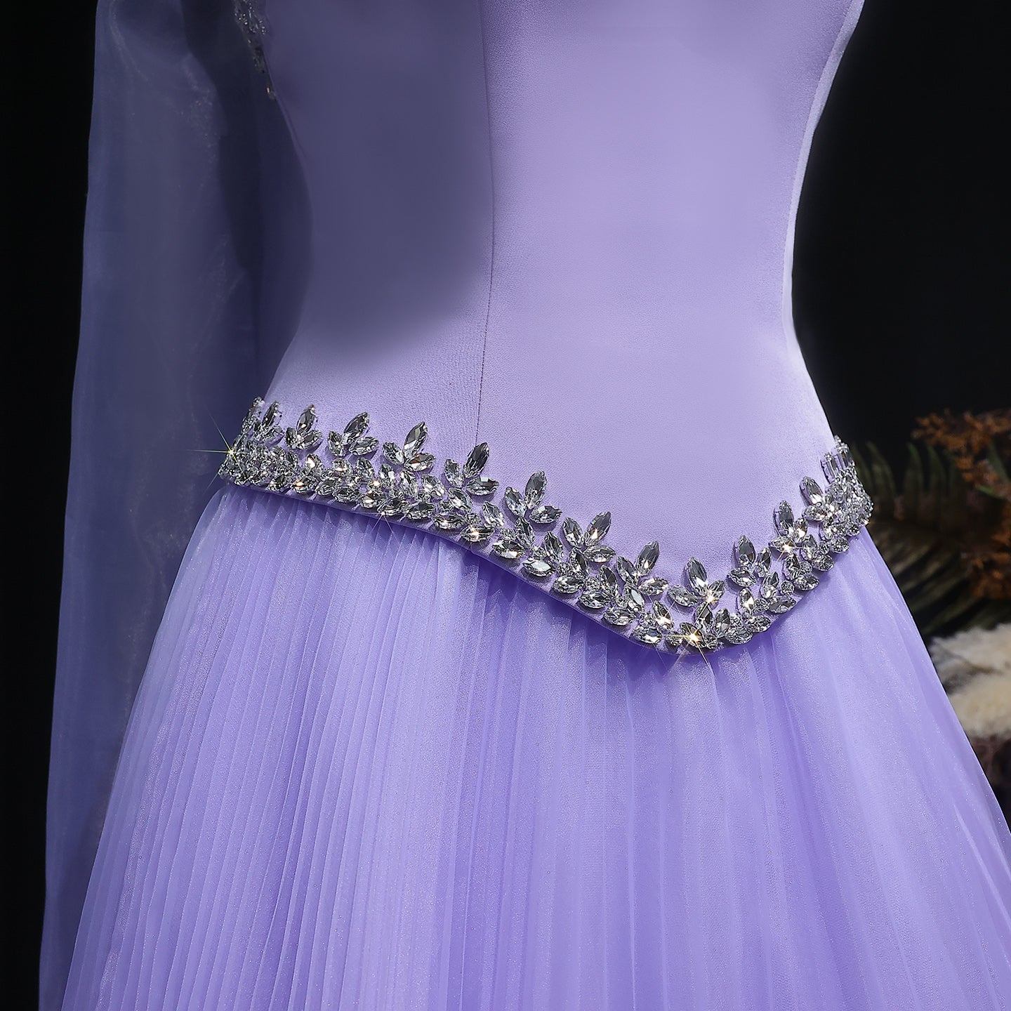 Elegant Lilac 3D Floral Strapless Tulle Evening Dress with Scarf SS310