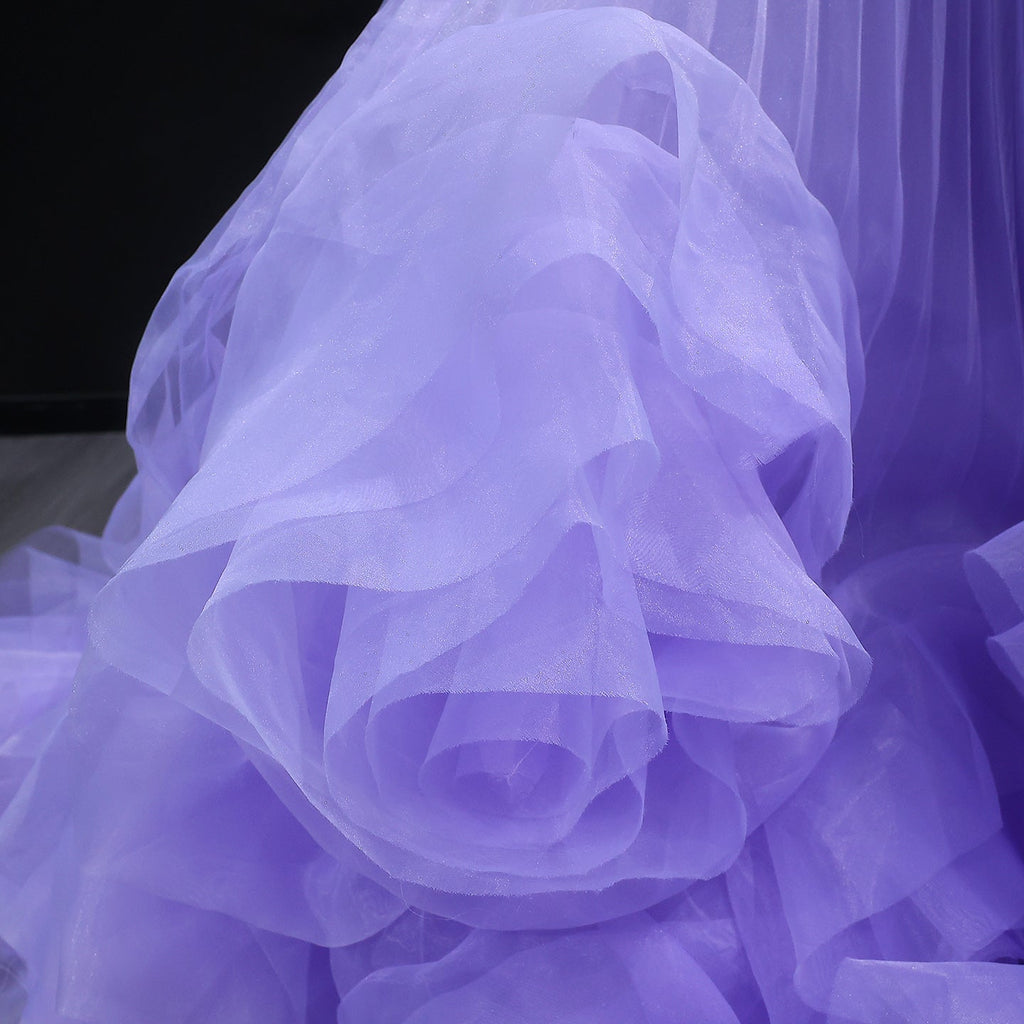 Elegant Lilac 3D Floral Strapless Tulle Evening Dress with Scarf SS310