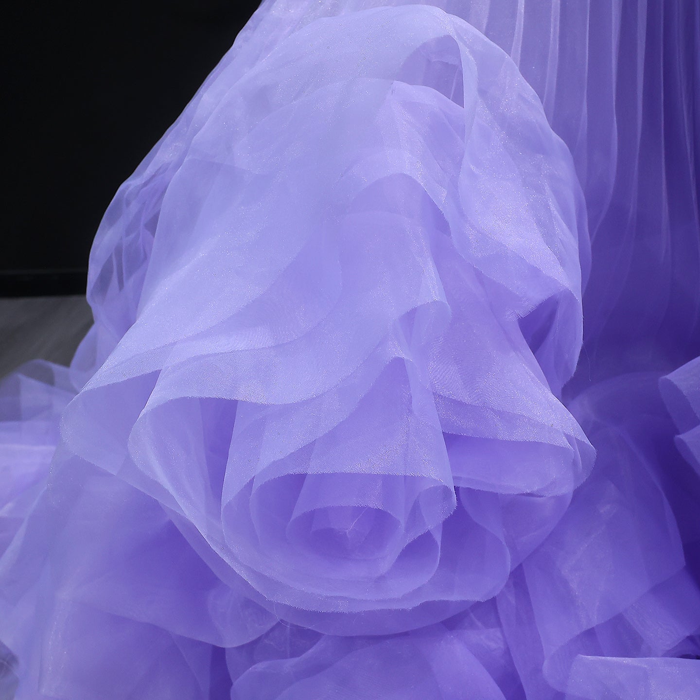 Elegant Lilac 3D Floral Strapless Tulle Evening Dress with Scarf SS310