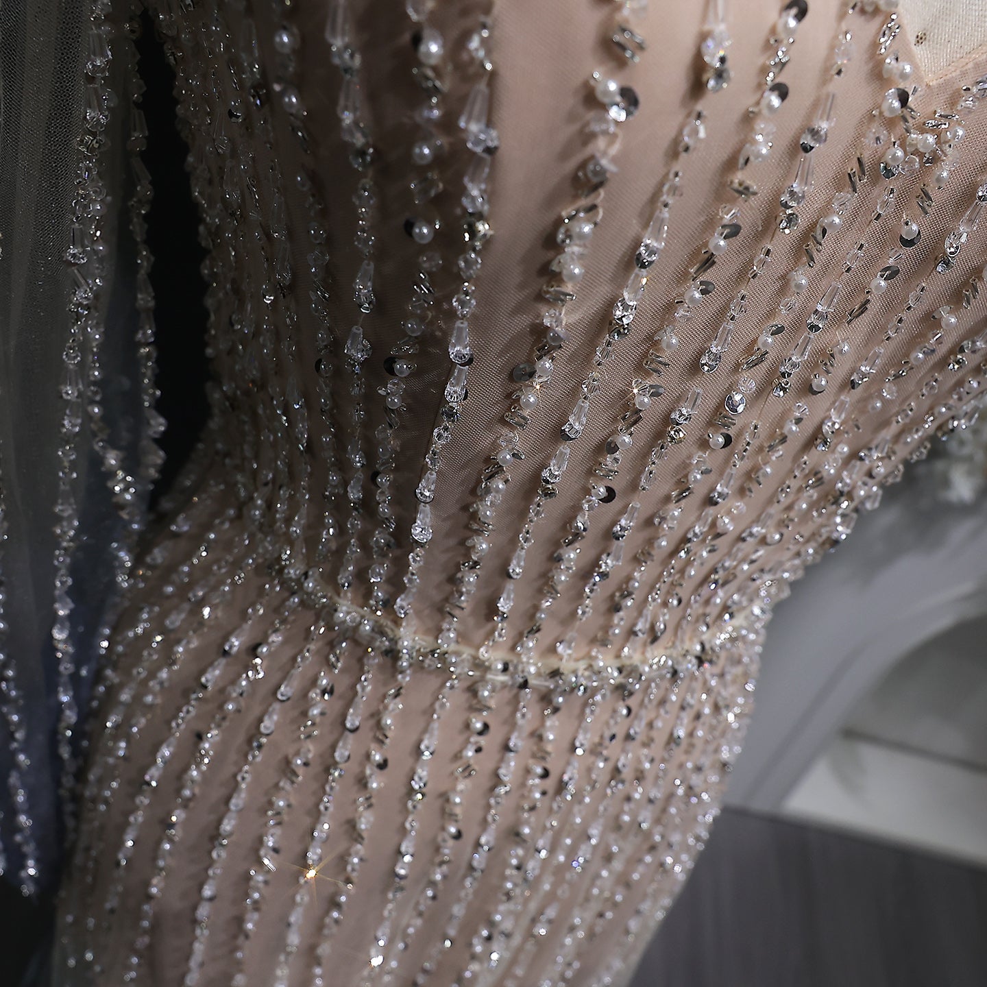 Luxury Beaded Gradient Long Sleeve A-Line Evening Dress SS328