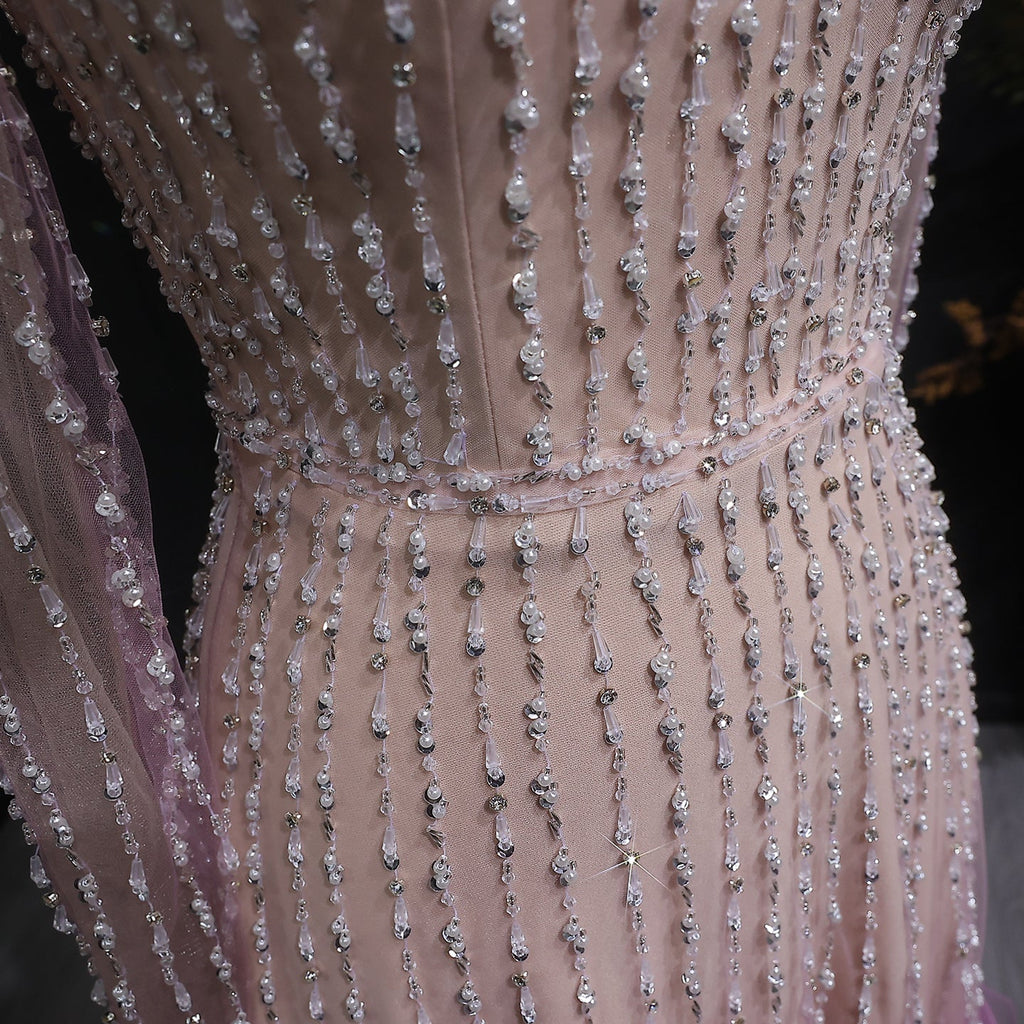 Luxury Beaded Gradient Long Sleeve A-Line Evening Dress SS328