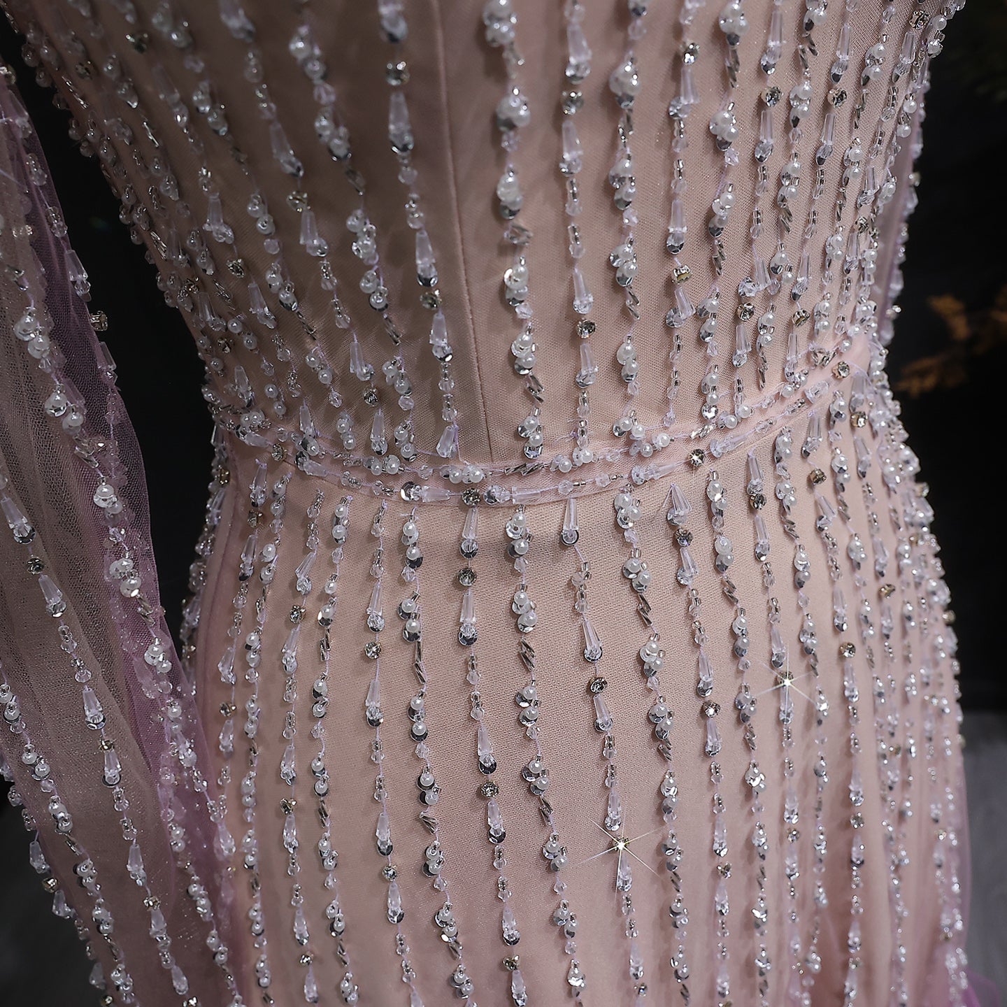 Luxury Beaded Gradient Long Sleeve A-Line Evening Dress SS328
