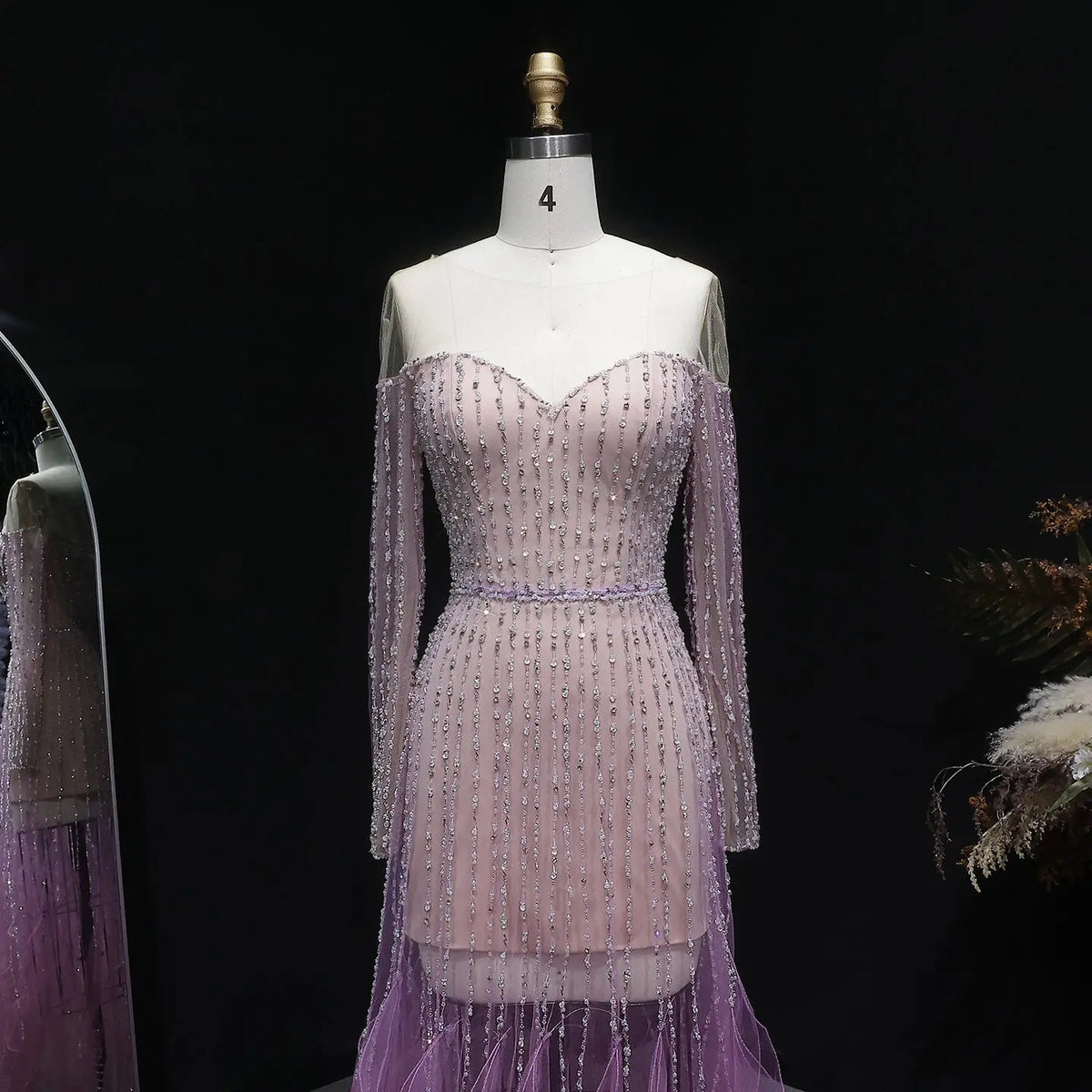 Luxury Long Sleeve Off Shoulder Evening Dress SS328