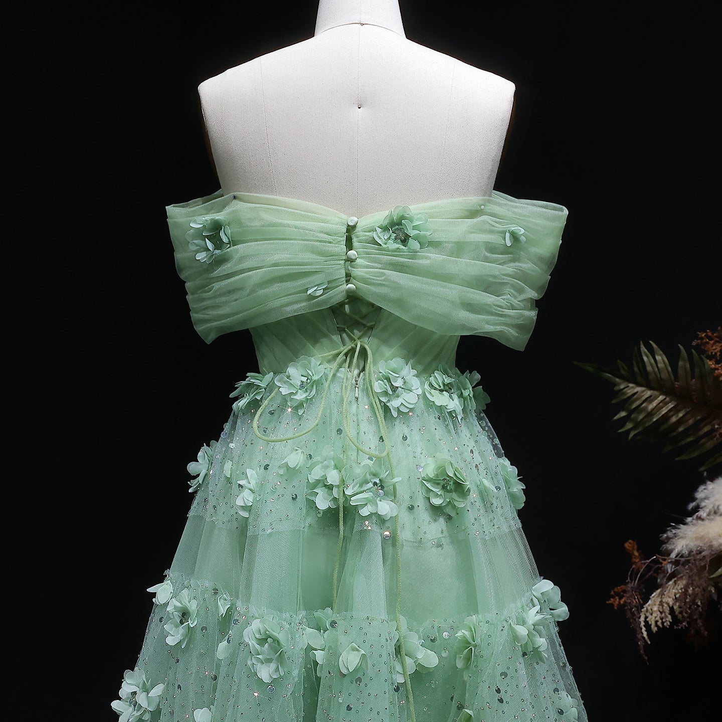 Luxury Sage Green 3D Flowers Sweetheart Evening Dress with Cape SS346