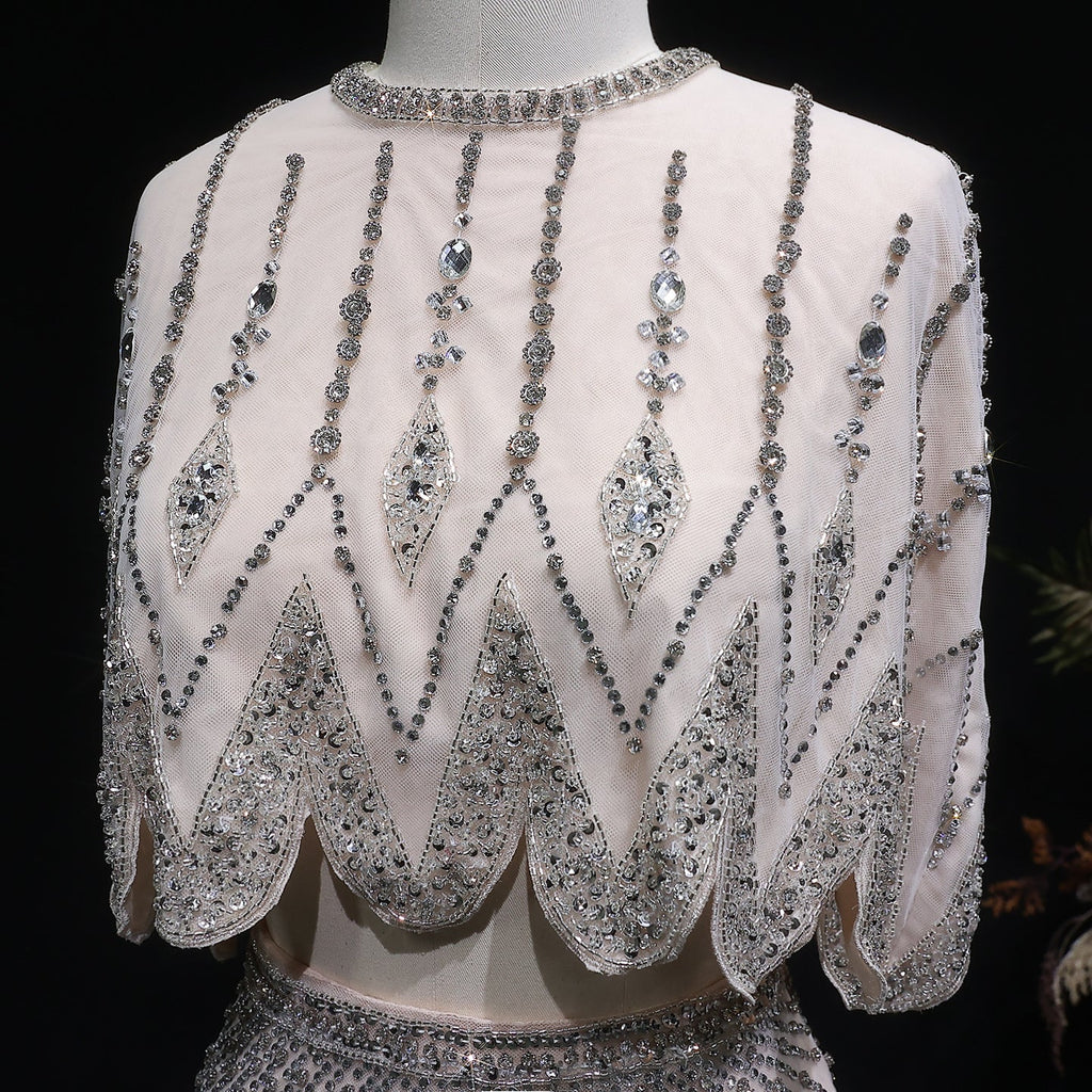 Luxury Beaded White Feathers 2 Pieces Evening Dress SS363