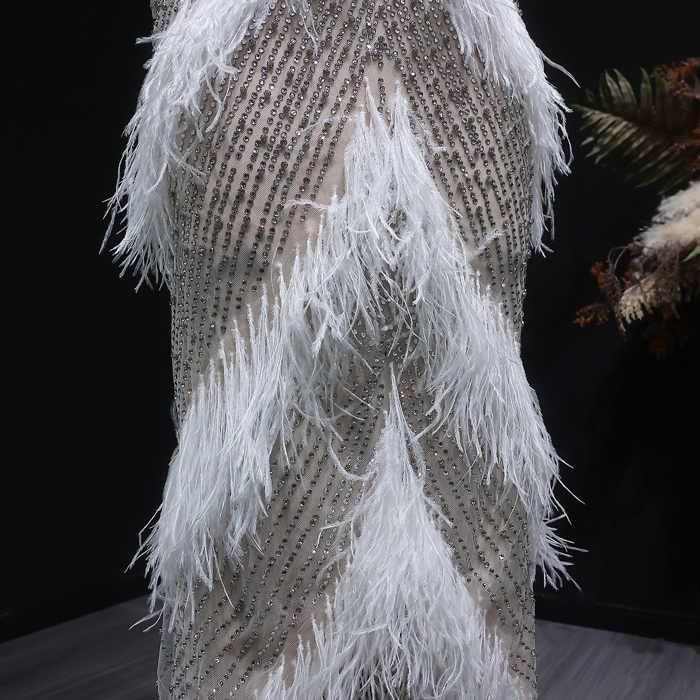 Luxury Beaded White Feathers 2 Pieces Evening Dress SS363
