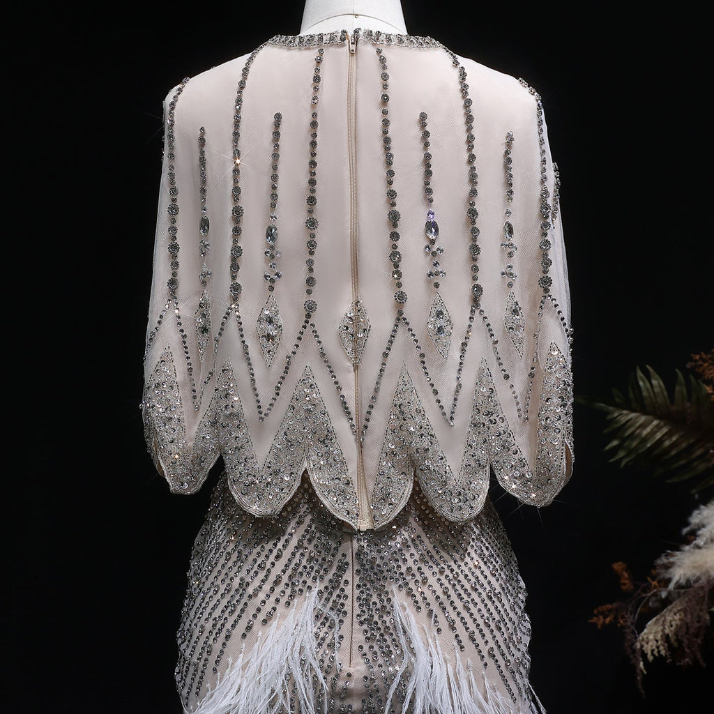 Luxury Beaded White Feathers 2 Pieces Evening Dress SS363