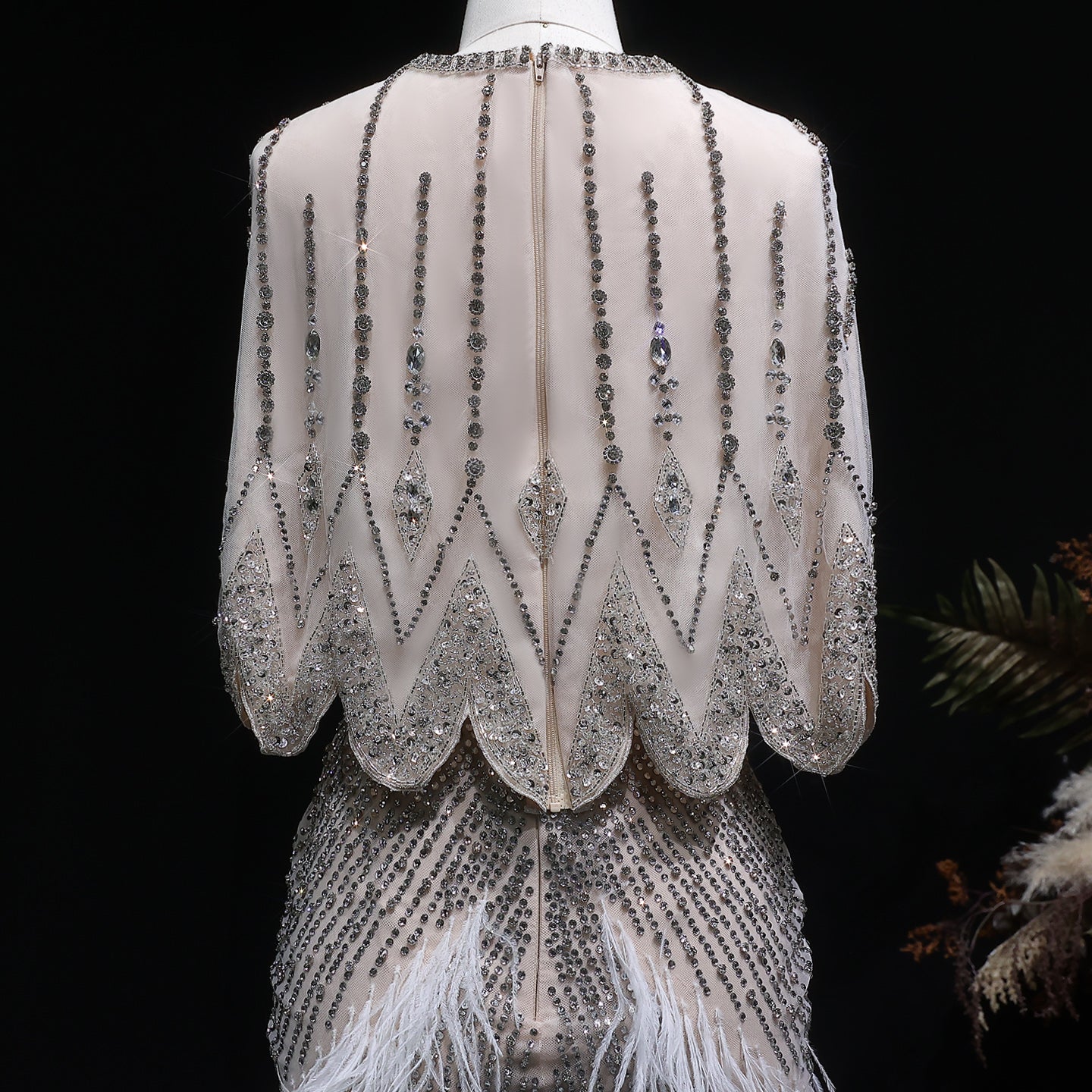 Luxury Beaded White Feathers 2 Pieces Evening Dress SS363
