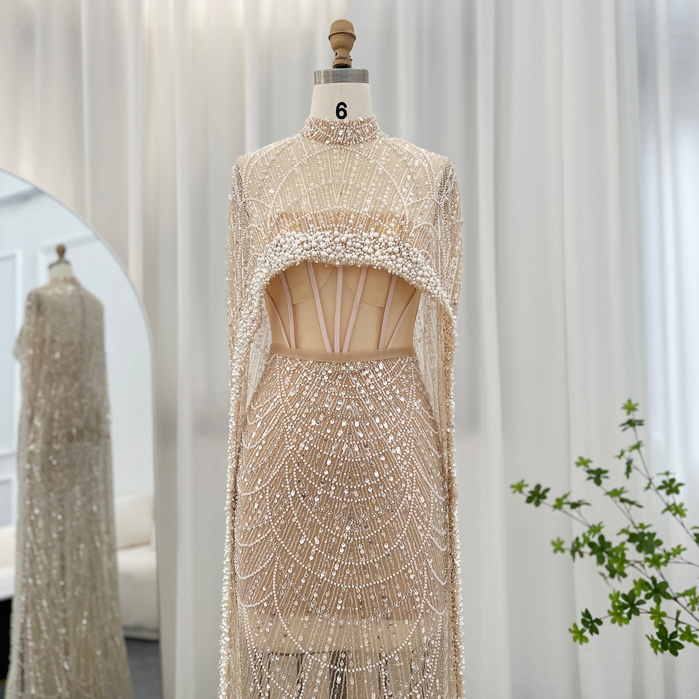 Luxury Pearls Mermaid Evening Dress with Cape SS369_