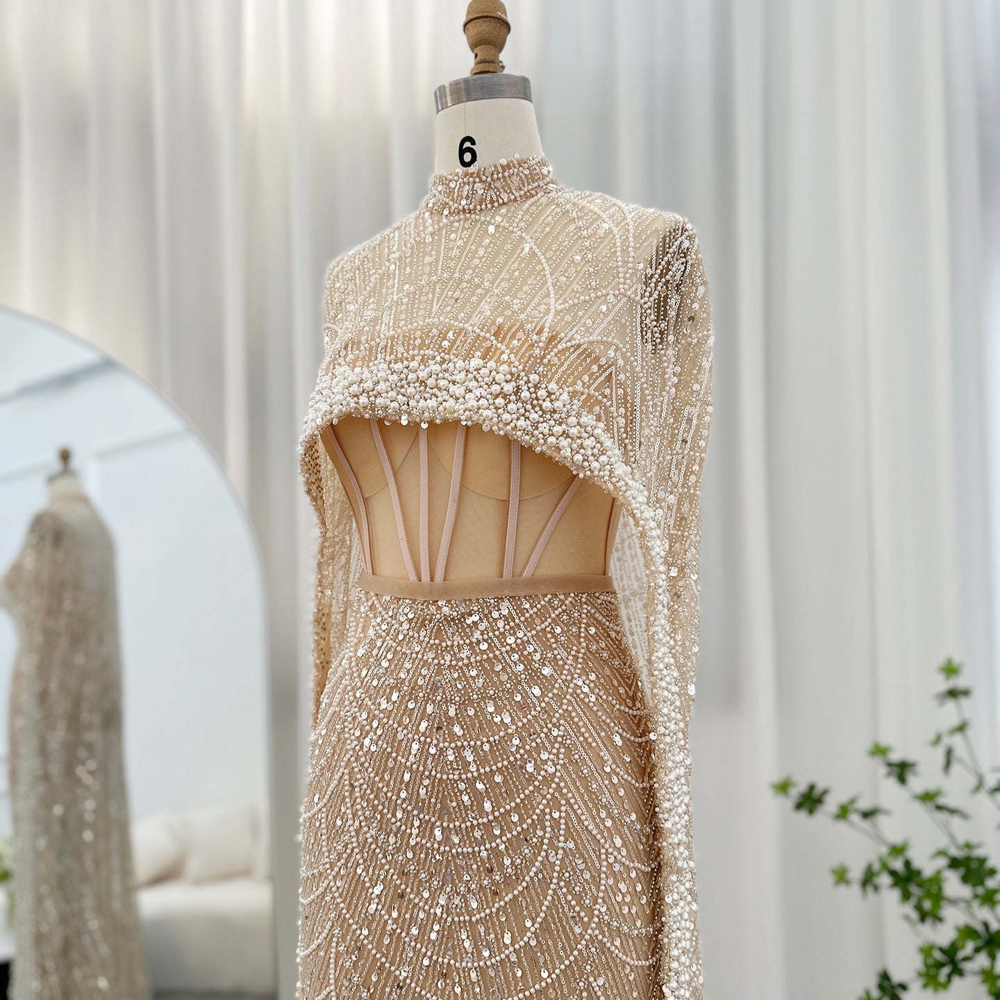 Luxury Pearls Mermaid Evening Dress with Cape SS369_