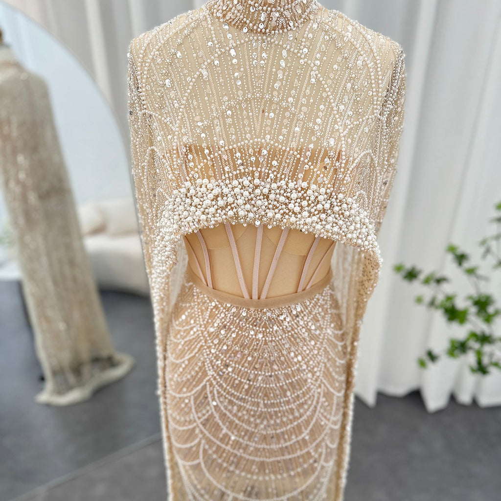Luxury Pearls Mermaid Evening Dress with Cape SS369_
