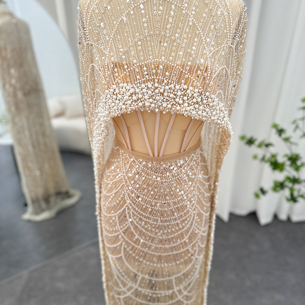 Luxury Pearls Mermaid Evening Dress with Cape SS369_