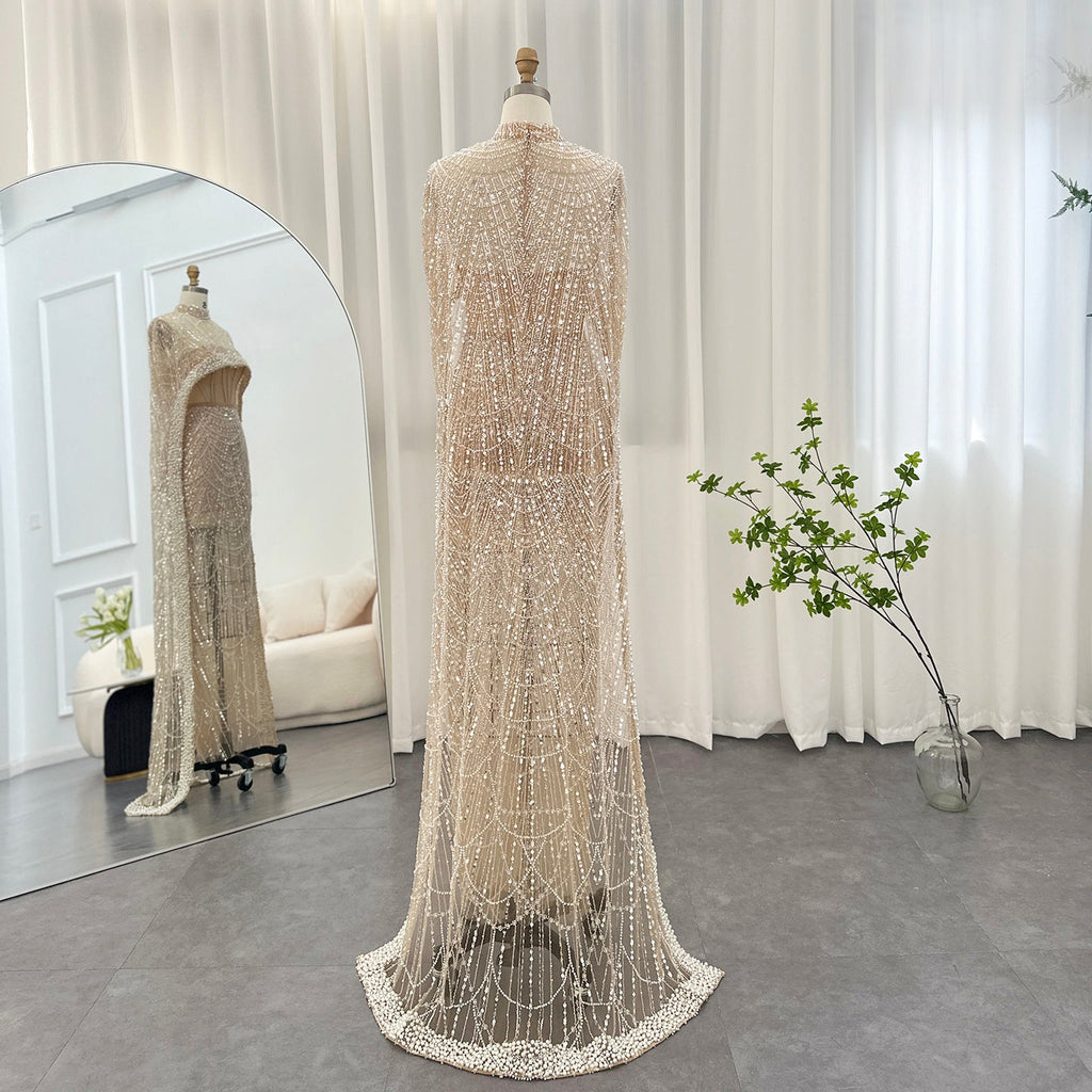 Luxury Pearls Mermaid Evening Dress with Cape SS369_