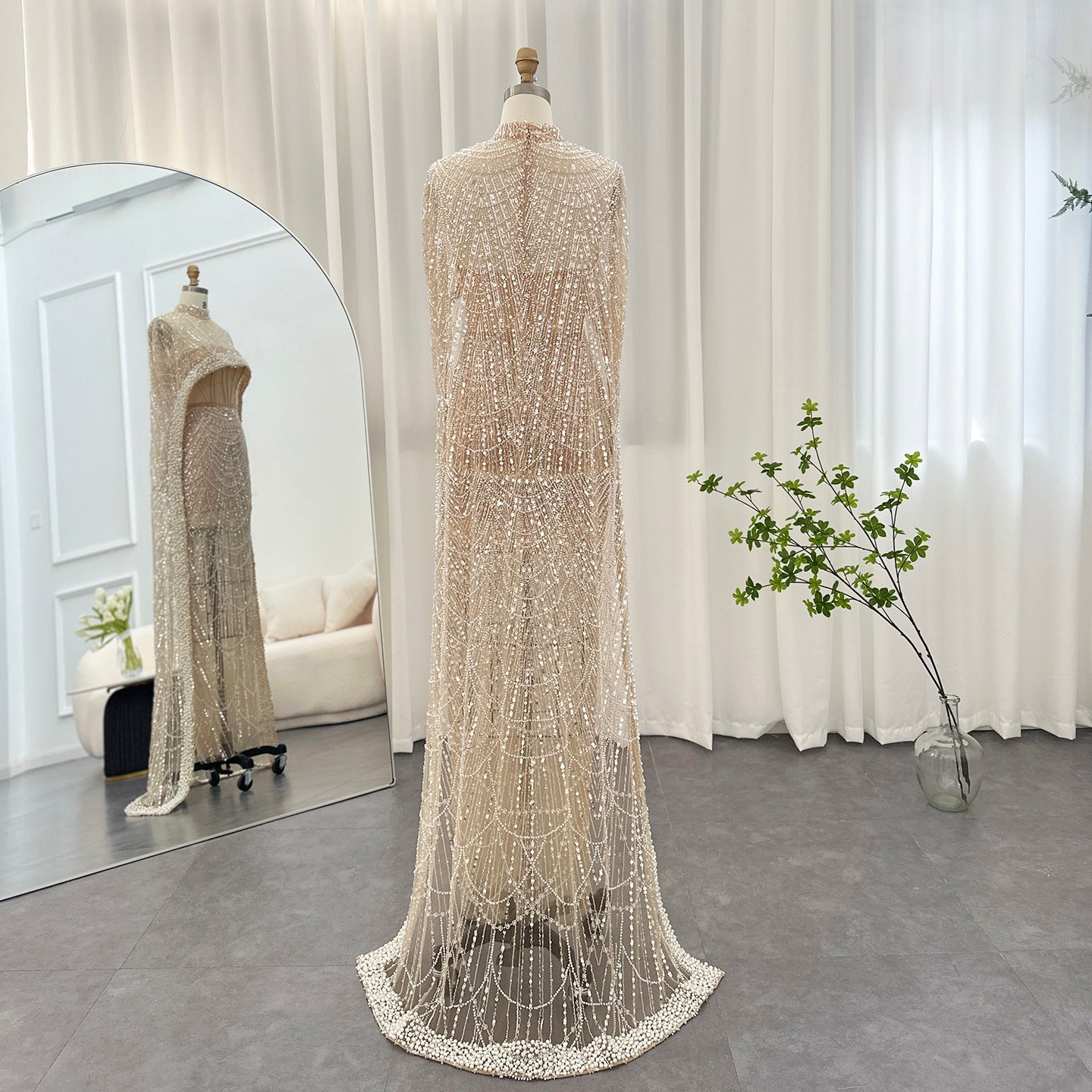Luxury Pearls Mermaid Evening Dress with Cape SS369_