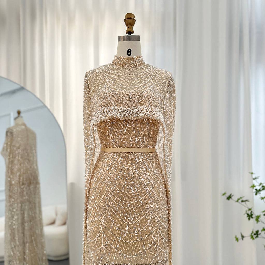 Luxury Pearls Mermaid Evening Dress with Cape SS369_