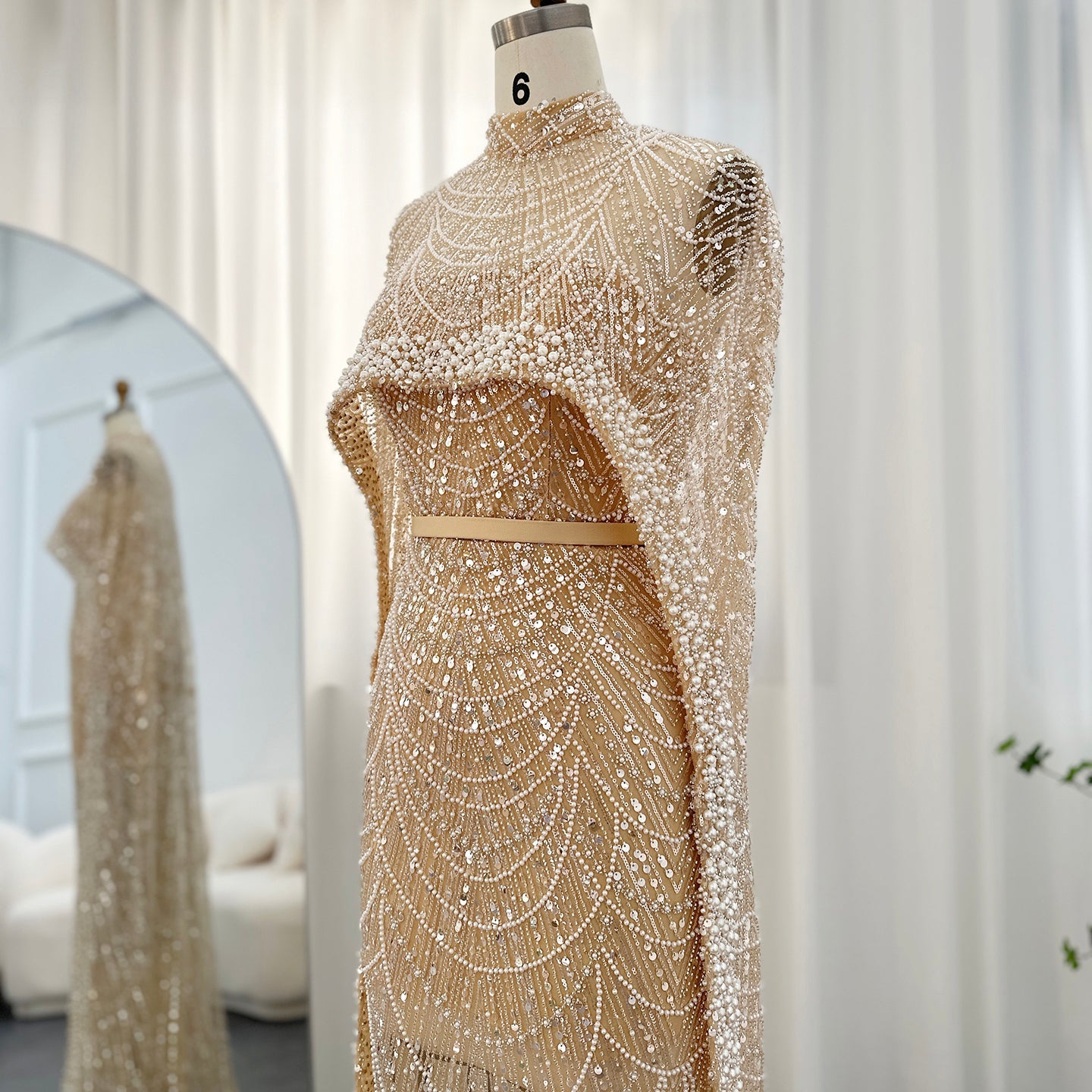 Luxury Pearls Mermaid Evening Dress with Cape SS369_