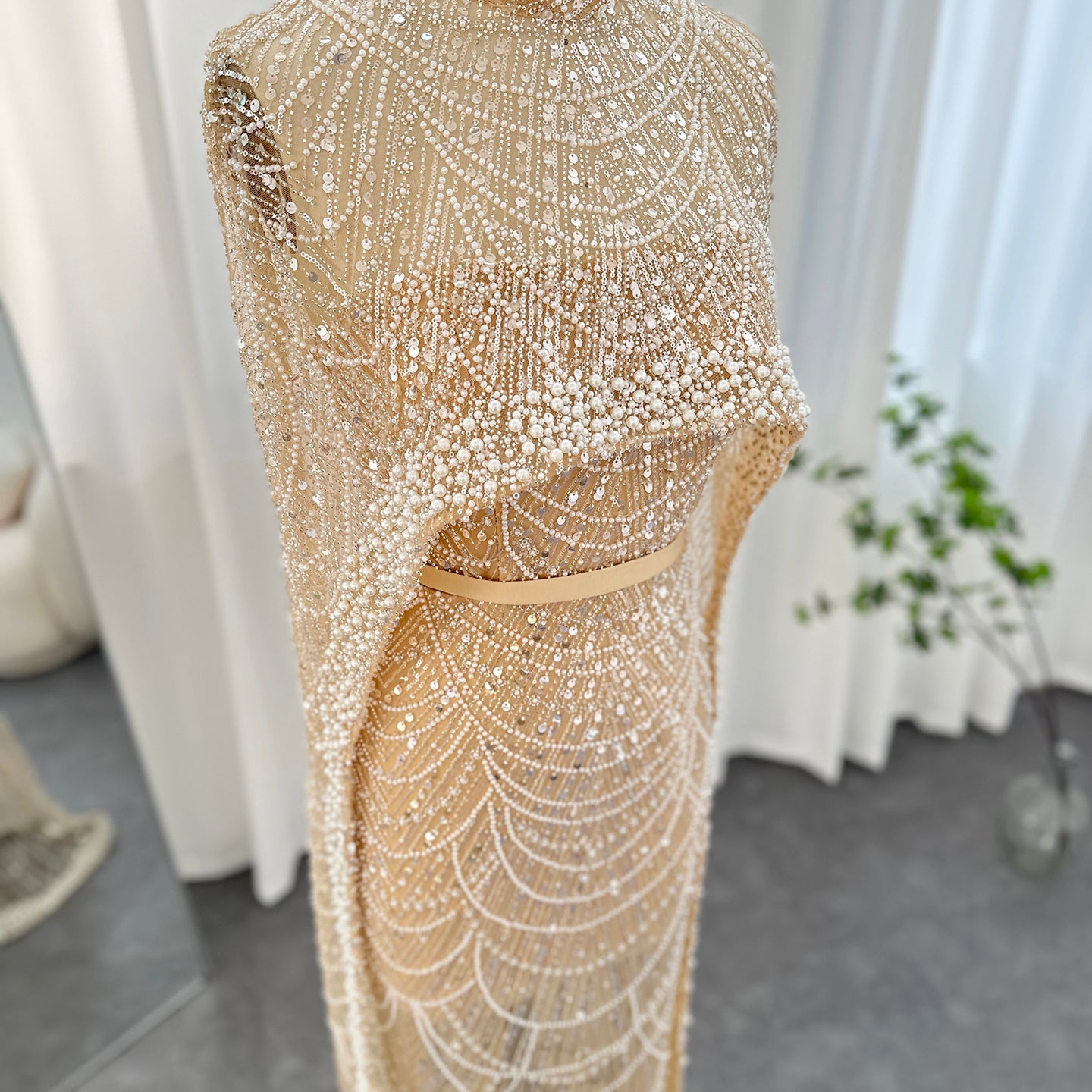 Luxury Pearls Mermaid Evening Dress with Cape SS369_