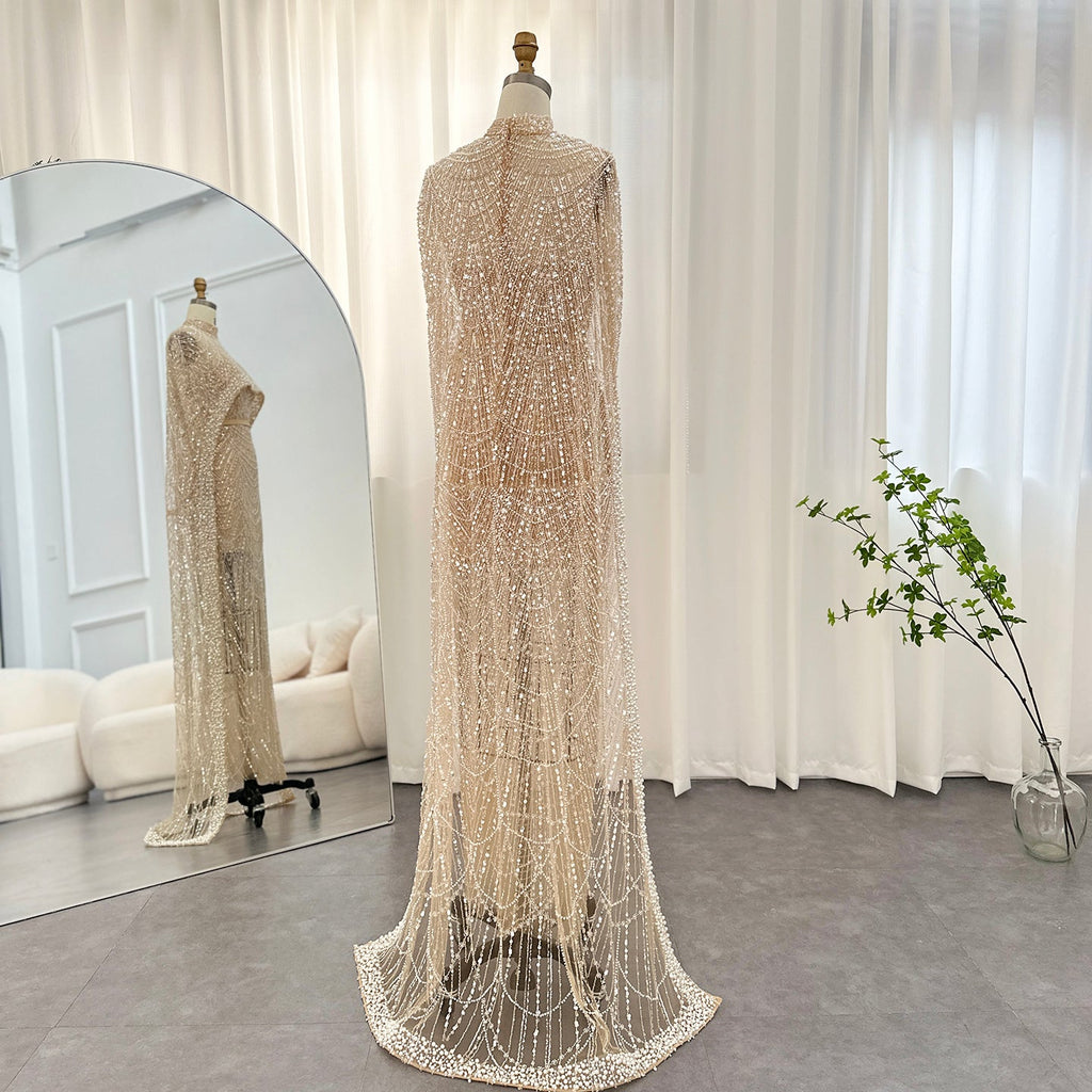 Luxury Pearls Mermaid Evening Dress with Cape SS369_