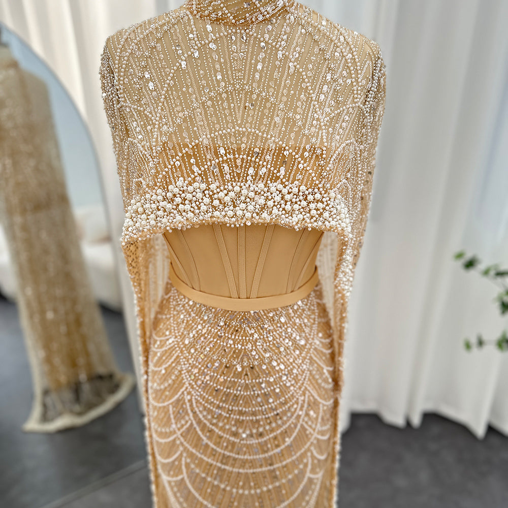 Luxury Pearls Mermaid Evening Dress with Cape SS369_