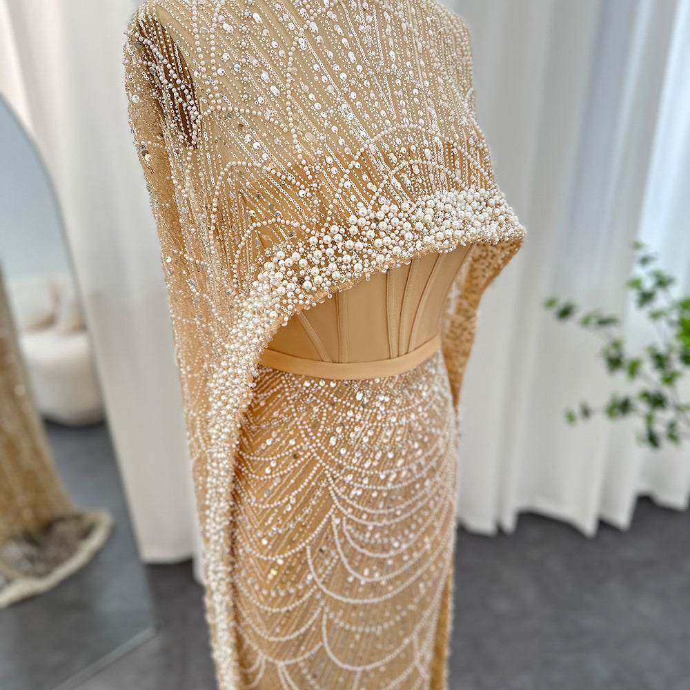 Luxury Pearls Mermaid Evening Dress with Cape SS369_
