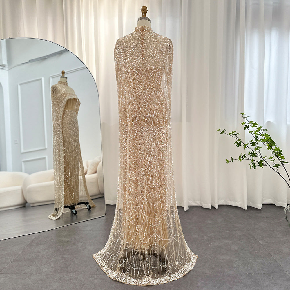 Luxury Pearls Mermaid Evening Dress with Cape SS369_