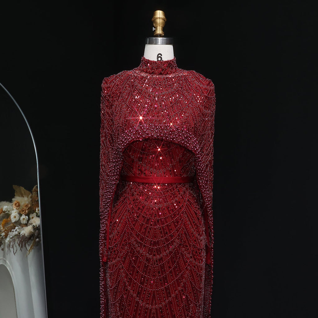 Luxury Long Sleeves Nude Evening Dress with Cape SS369A