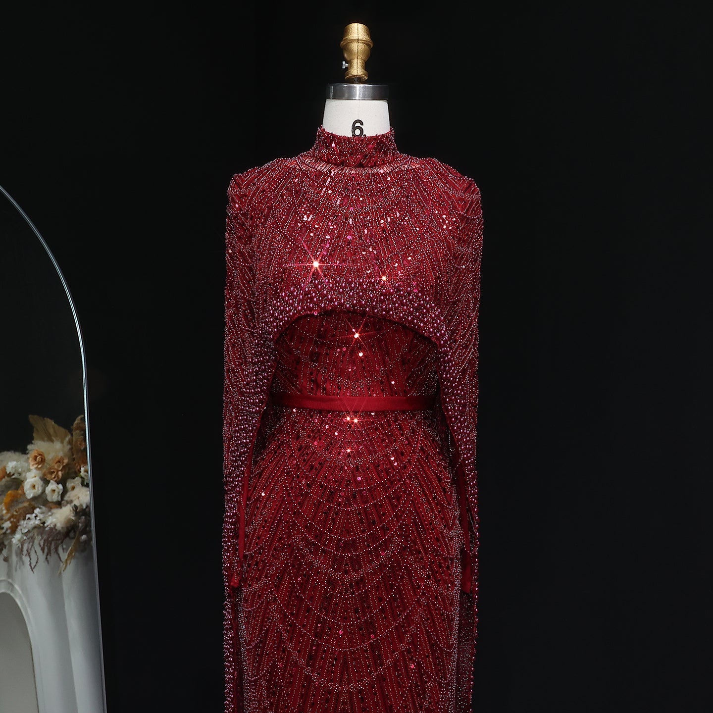 Luxury Long Sleeves Nude Evening Dress with Cape SS369A