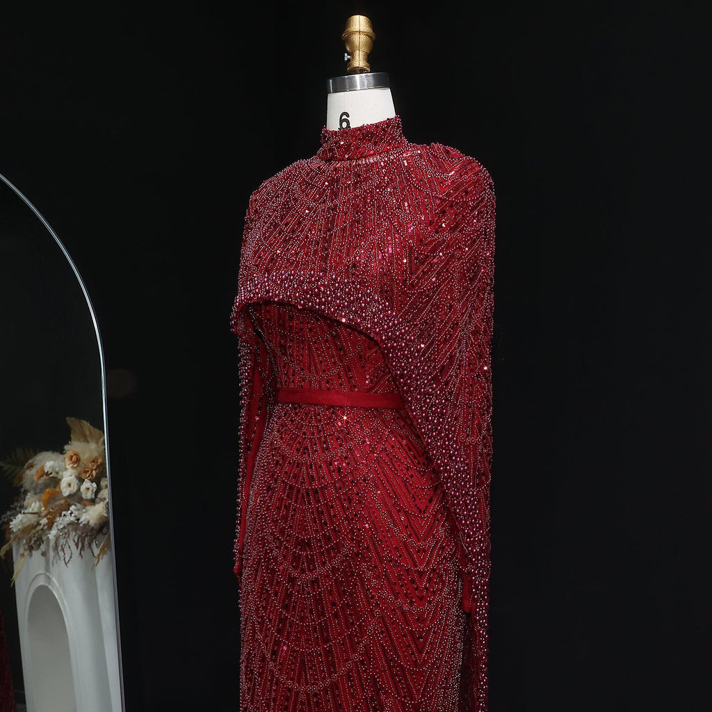Luxury Long Sleeves Nude Evening Dress with Cape SS369A