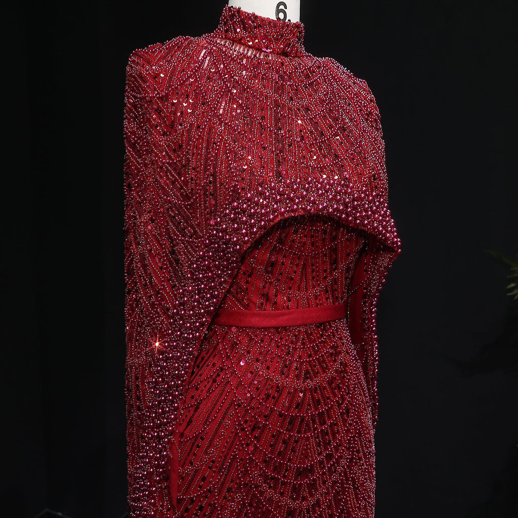 Luxury Long Sleeves Nude Evening Dress with Cape SS369A