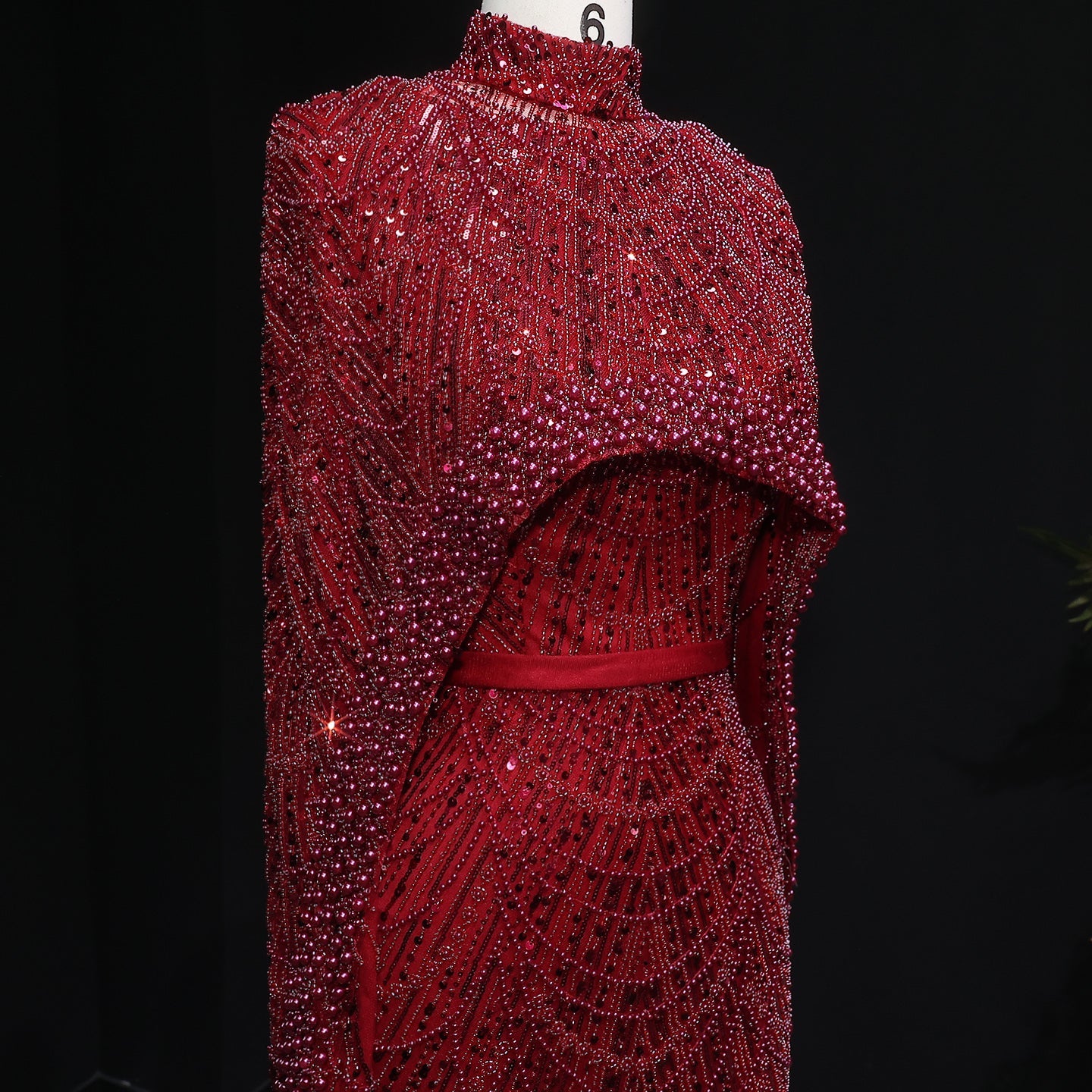 Luxury Long Sleeves Nude Evening Dress with Cape SS369A