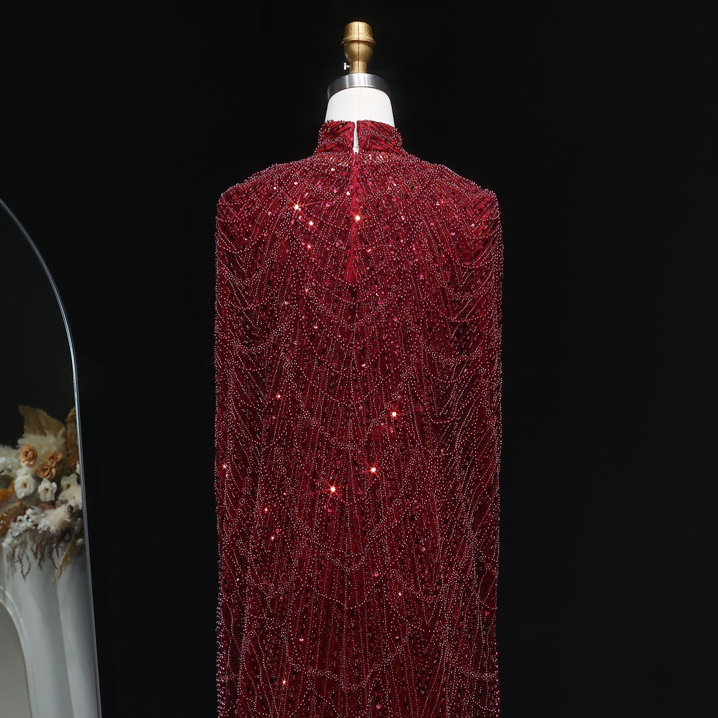 Luxury Long Sleeves Nude Evening Dress with Cape SS369A