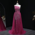 Luxury Fuchsia High Slit Evening Dress with Overskirt SS372
