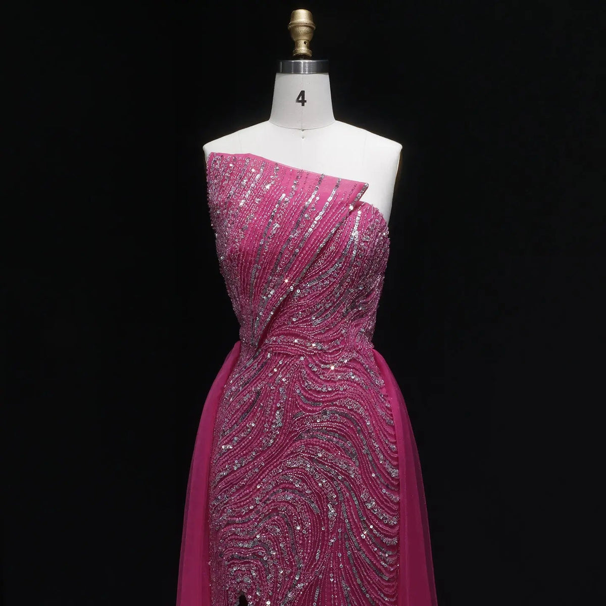 Luxury Dubai Fuchsia Evening Dress with Overskirt Slit SS372