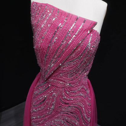 Luxury Dubai Fuchsia Evening Dress with Overskirt Slit SS372