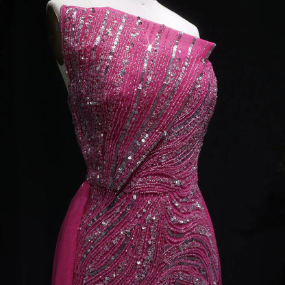 Luxury Dubai Fuchsia Evening Dress with Overskirt Slit SS372