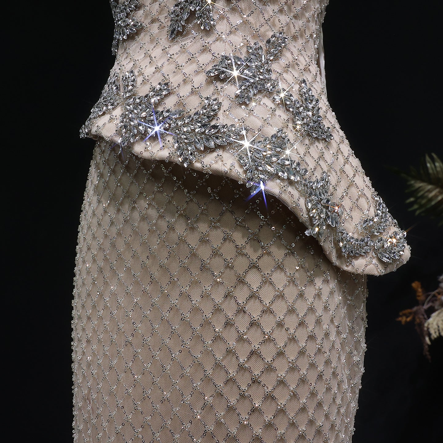 Luxury Champagne Beaded Strapless Evening Dress with Cape SS394